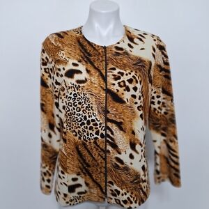 Investments Brown Tan Animal Print Mobwife Front Zip Jacket Size MP